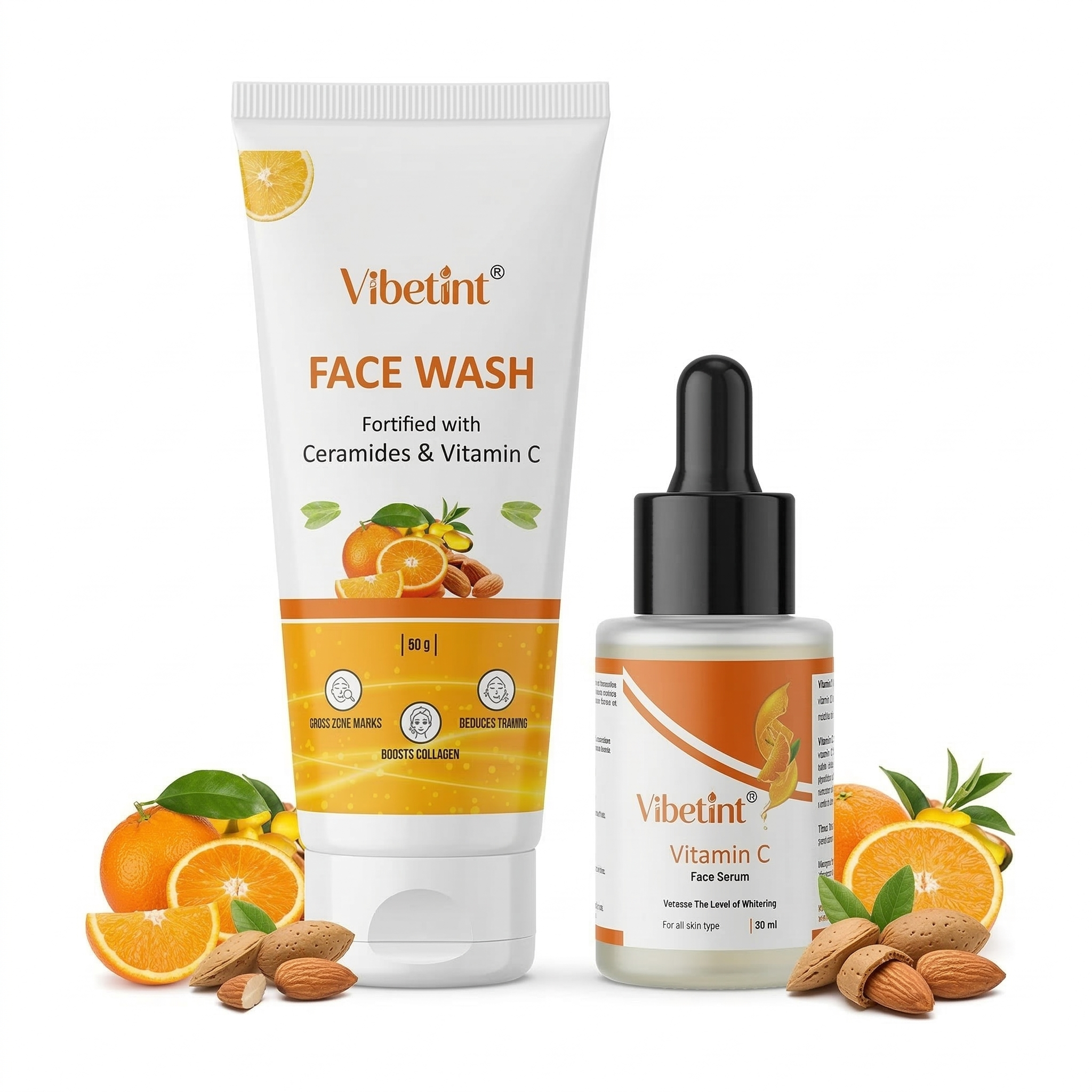 Vibetint Vitamin C Combo | Face Wash 80g + Face Serum 30ml | Bright Skin