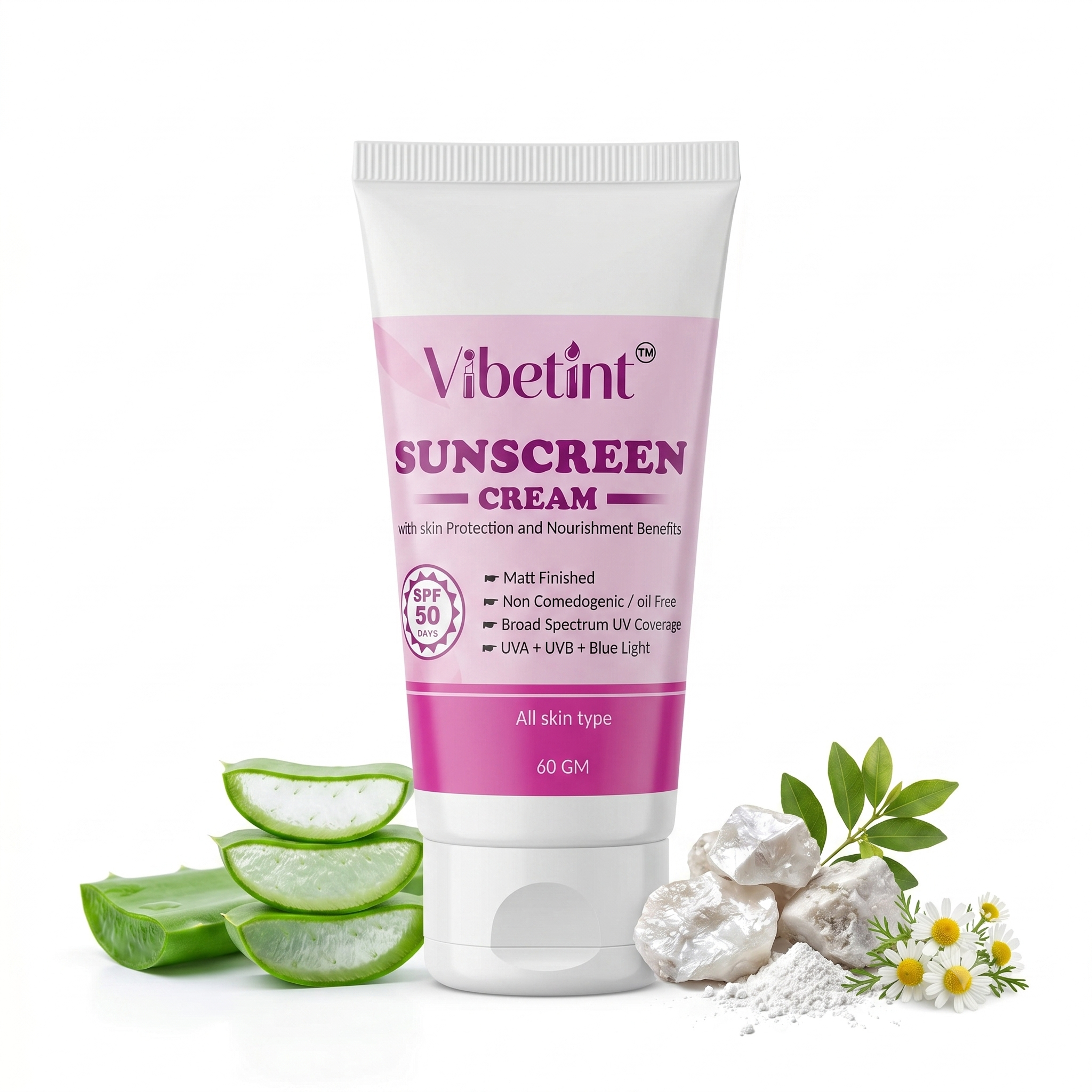 Vibetint Sunscreen SPF 50 PA+++ | Oil-Free Matte Finish | All Skin Types 60g