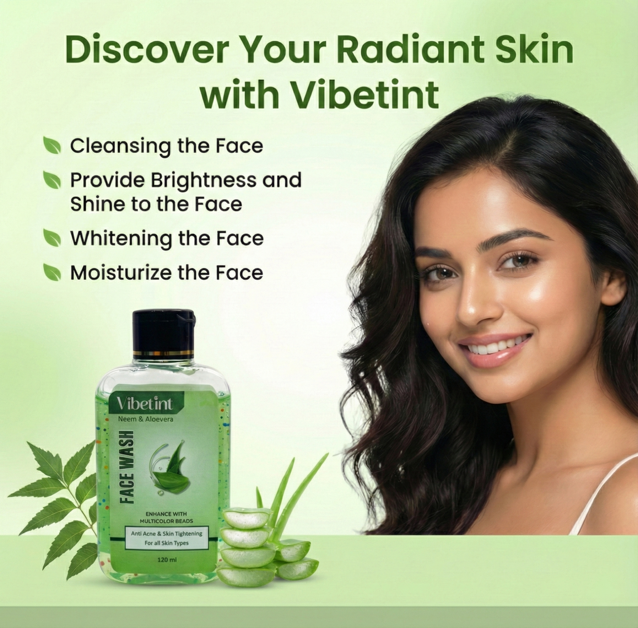 Vibetint Neem & Aloe Face Wash | Anti-Acne & Skin Tightening | 120ml