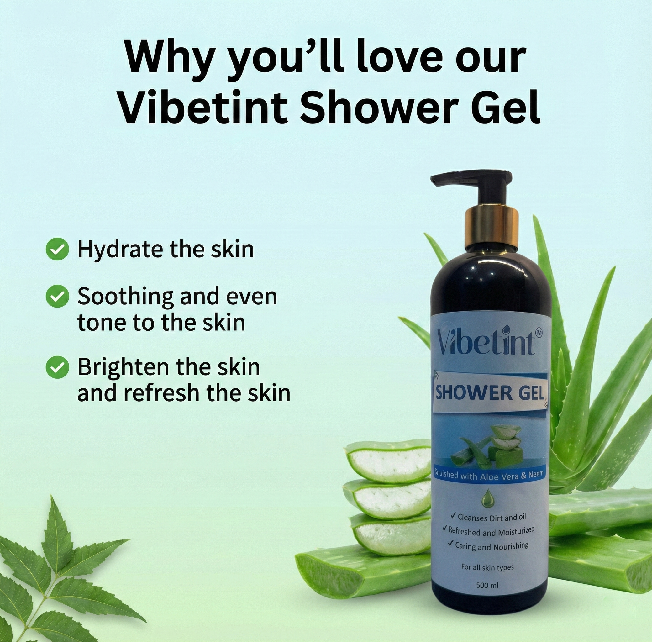 Vibetint Shower Gel with Aloe Vera & Neem, 500 ml – For All Skin Types