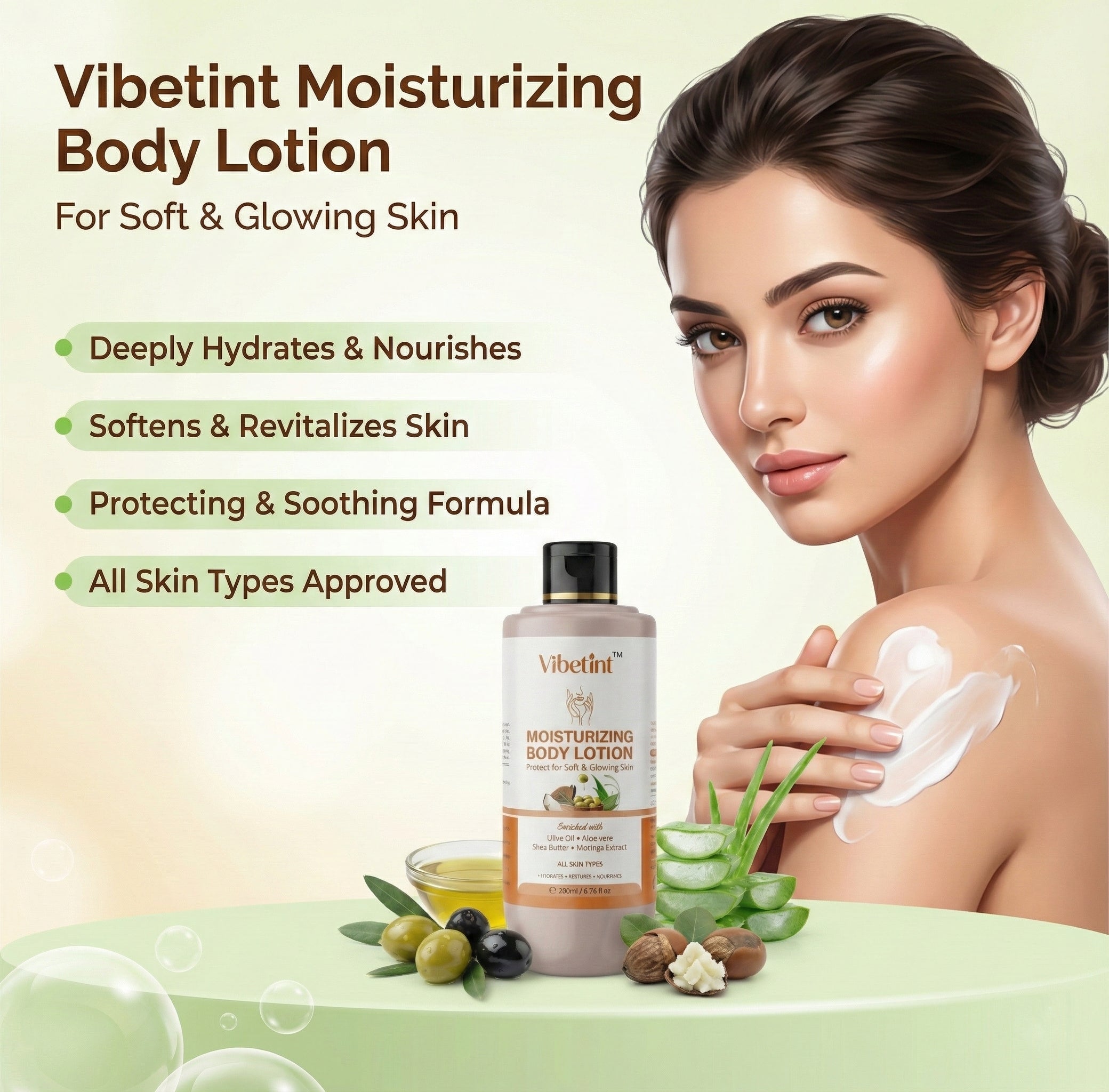 Vibetint Body Lotion with Olive Oil & Aloe Vera | Deep Moisturizing | 200ml