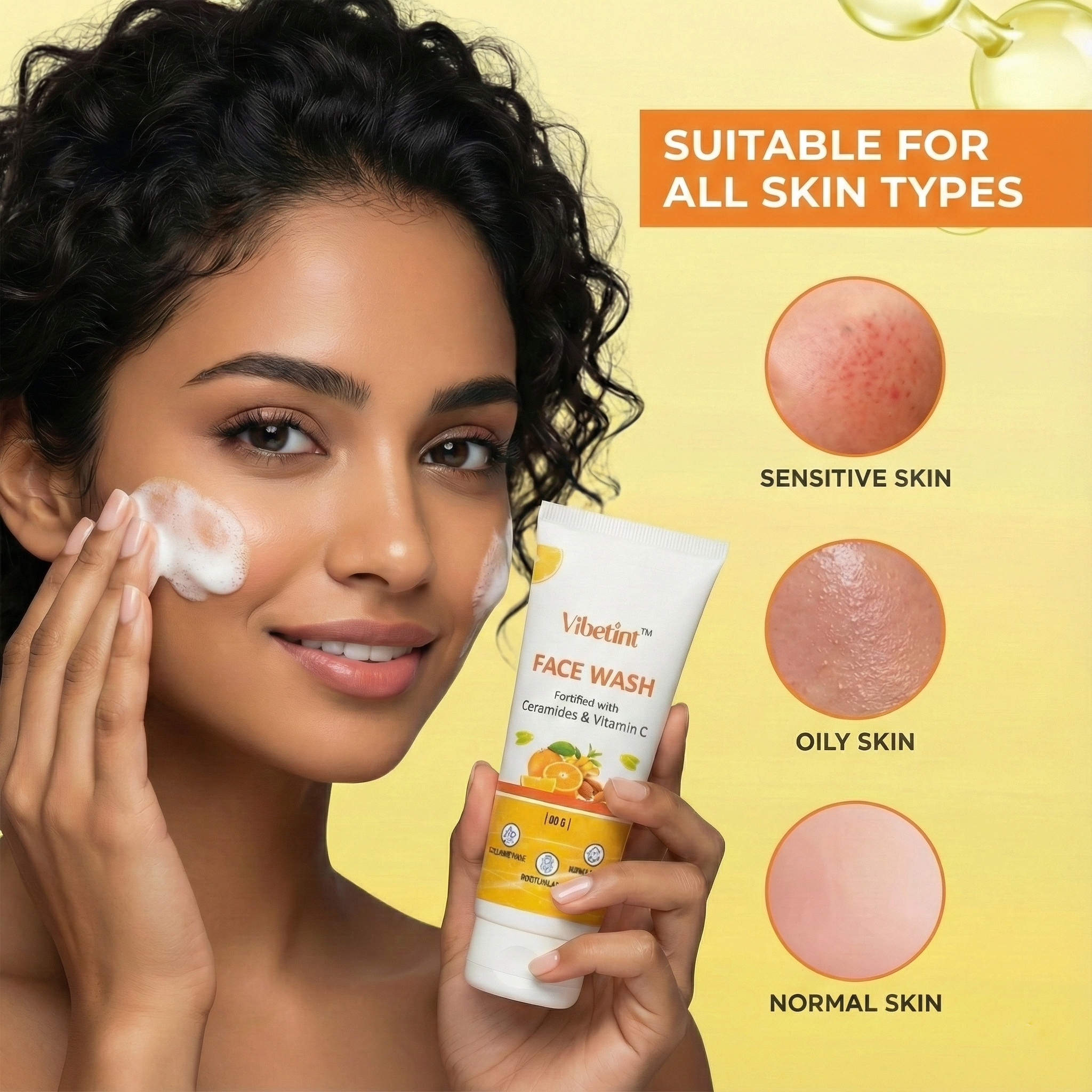 Vibetint Face Wash with Ceramides & Vitamin C for Bright Skin, 80 g